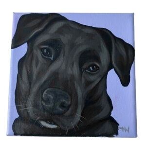 Black Lab Dog Art Labrador Signed Original Painting Portrait Artwork Pet Decor